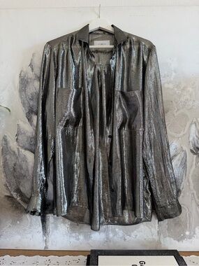 Metallic Silver Button-Up Shirt